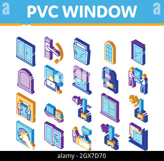 Pvc Window Frames Isometric Icons Set Vector Stock Vector