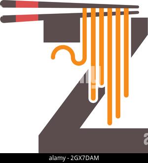 Letter Z with chopsticks and noodle icon logo design template Stock Vector