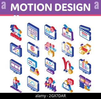 Motion Design Studio Isometric Icons Set Vector Stock Vector