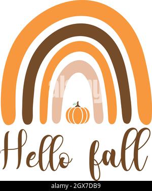 vector illustration of a fall rainbow with a pumpkin, hello fall rainbow Stock Vector