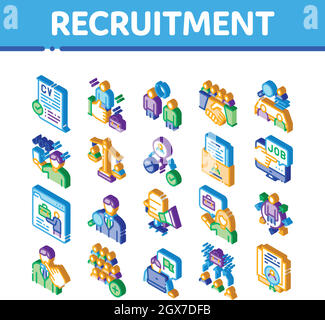 Recruitment And Research Employee Icons Set Vector Stock Vector