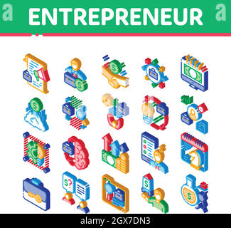 Entrepreneur Business Isometric Icons Set Vector Stock Vector