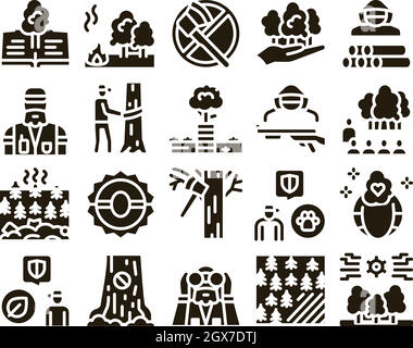 Forestry Lumberjack Glyph Set Vector Stock Vector
