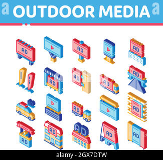 Outdoor Media Advertising Isometric Icons Set Vector Stock Vector
