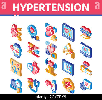 Hypertension Disease Isometric Icons Set Vector Stock Vector