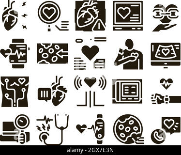 Hypertension Disease Glyph Set Vector Stock Vector