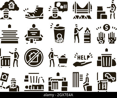 Homeless Beggar People Glyph Set Vector Stock Vector