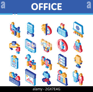 Office And Workplace Isometric Icons Set Vector Stock Vector