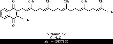 Vitamin K2 Menaquinone molecular structure. Vitamin K2 Menaquinone skeletal chemical formula. Chemical molecular formulas Stock Vector