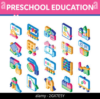 Preschool Education Isometric Icons Set Vector Stock Vector