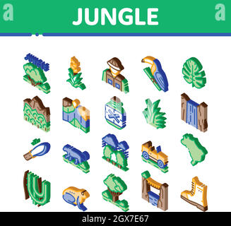 Jungle Tropical Forest Isometric Icons Set Vector Stock Vector