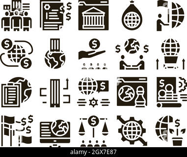 Global Business Finance Strategy Icons Set Vector Stock Vector