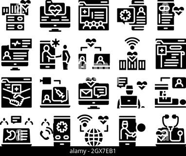 Telemedicine Treatment Glyph Set Vector Illustration flat Stock Vector