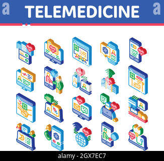 Telemedicine Treatment Isometric Icons Set Vector Illustration Stock Vector