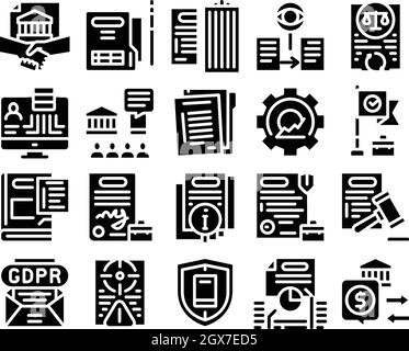 Policies Data Process Glyph Set Vector Illustration Stock Vector
