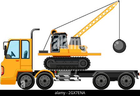 Tow truck carrying bulldozer isolated background Stock Vector