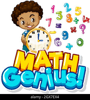 Font design for math genius with boy and numbers Stock Vector