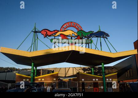 SHEFFIELD, UK. OCT 4TH The main entrance to Owlerton Stadium during the SGB Premiership Semi Final Playoff 1st Leg between Sheffield Tigers and Belle Vue Aces at Owlerton Stadium, Sheffield on Monday 4th October 2021. (Credit: Ian Charles | MI News) Credit: MI News & Sport /Alamy Live News Stock Photo