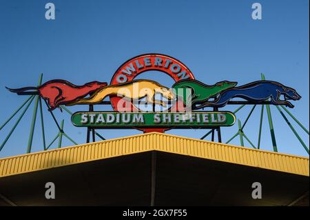 SHEFFIELD, UK. OCT 4TH The main entrance to Owlerton Stadium during the SGB Premiership Semi Final Playoff 1st Leg between Sheffield Tigers and Belle Vue Aces at Owlerton Stadium, Sheffield on Monday 4th October 2021. (Credit: Ian Charles | MI News) Credit: MI News & Sport /Alamy Live News Stock Photo