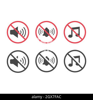 No noise red prohibition sign set Stock Vector