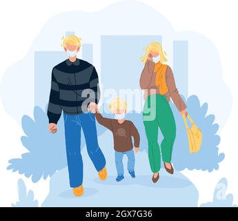 Dust Pollution Protective Mask Wear Family Vector Stock Vector
