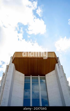 Urban wedding registry office building facade detail under blue cloudy sky Stock Photo