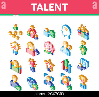 Human Talent Isometric Elements Icons Set Vector Stock Vector