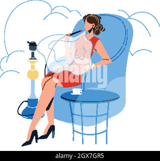 Woman Relaxing And Smoking In Hookah Cafe Vector Stock Vector