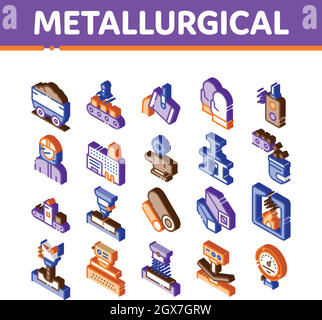 Metallurgical Isometric Elements Icons Set Vector Stock Vector