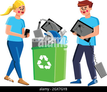 Electronic Waste People Throw Out In Basket Vector Stock Vector