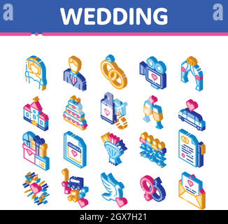 Wedding Vector Isometric Icons Set Stock Vector