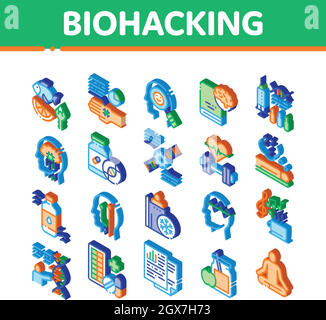 Biohacking Isometric Elements Icons Set Vector Stock Vector
