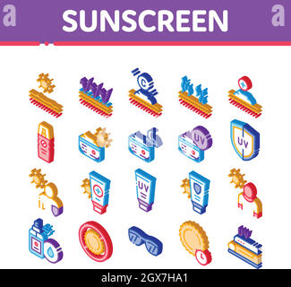 Sunscreen Isometric Elements Icons Set Vector Stock Vector