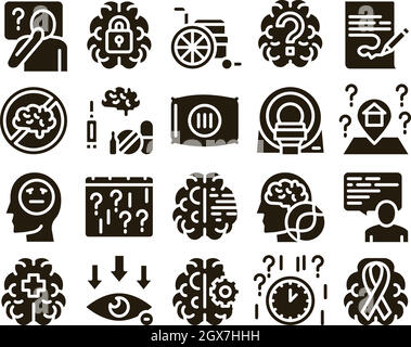 Alzheimers Disease Glyph Set Vector Stock Vector