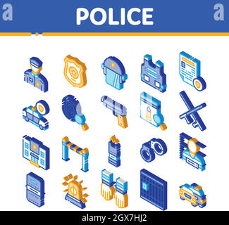 Police Department Isometric Icons Set Vector Stock Vector