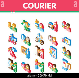 Courier Delivery Job Isometric Icons Set Vector Stock Vector
