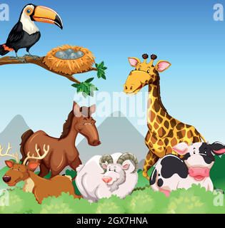 Wild animals in the field Stock Vector