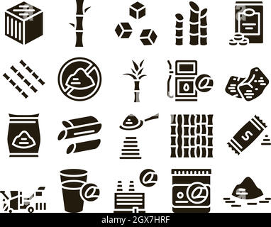 Sugar Cane Agriculture Glyph Set Vector Stock Vector