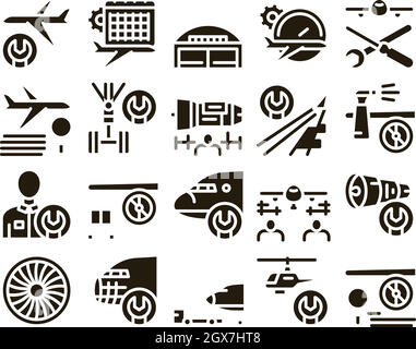 Aircraft Repair Tool Glyph Set Vector Stock Vector