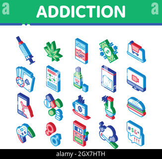 Addiction Bad Habits Isometric Icons Set Vector Stock Vector