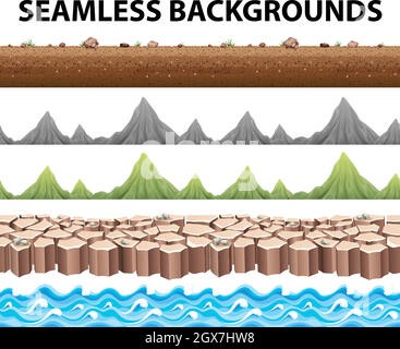 Seamless backgrounds with mountains and ocean Stock Vector