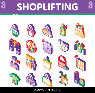Shoplifting Isometric Icons Set Vector Stock Vector