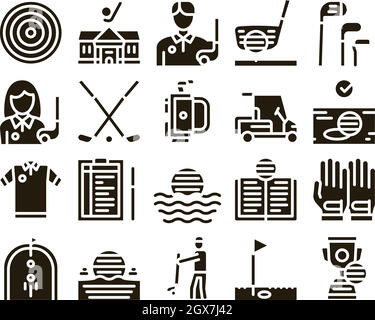 Golf Game Equipment Glyph Set Vector Stock Vector