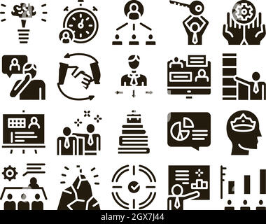 Mentor Relationship Glyph Set Vector Stock Vector
