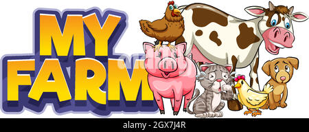 Font design for word my farm with many animals Stock Vector