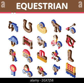 Equestrian Animal Isometric Icons Set Vector Stock Vector
