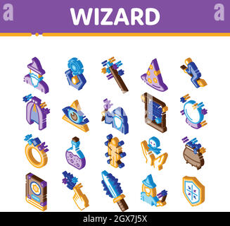 Wizard Magic Equipment Isometric Icons Set Vector Stock Vector