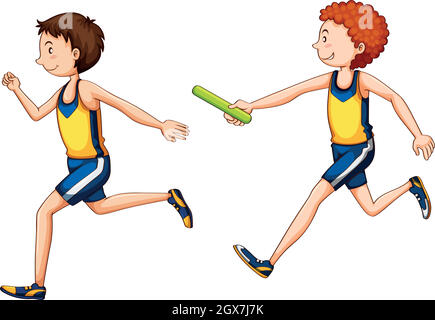Two running doing relay race Stock Vector