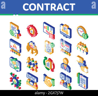 Contract Isometric Elements Icons Set Vector Stock Vector