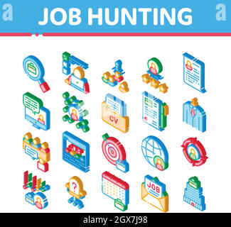 Job Hunting Isometric Icons Set Vector Stock Vector